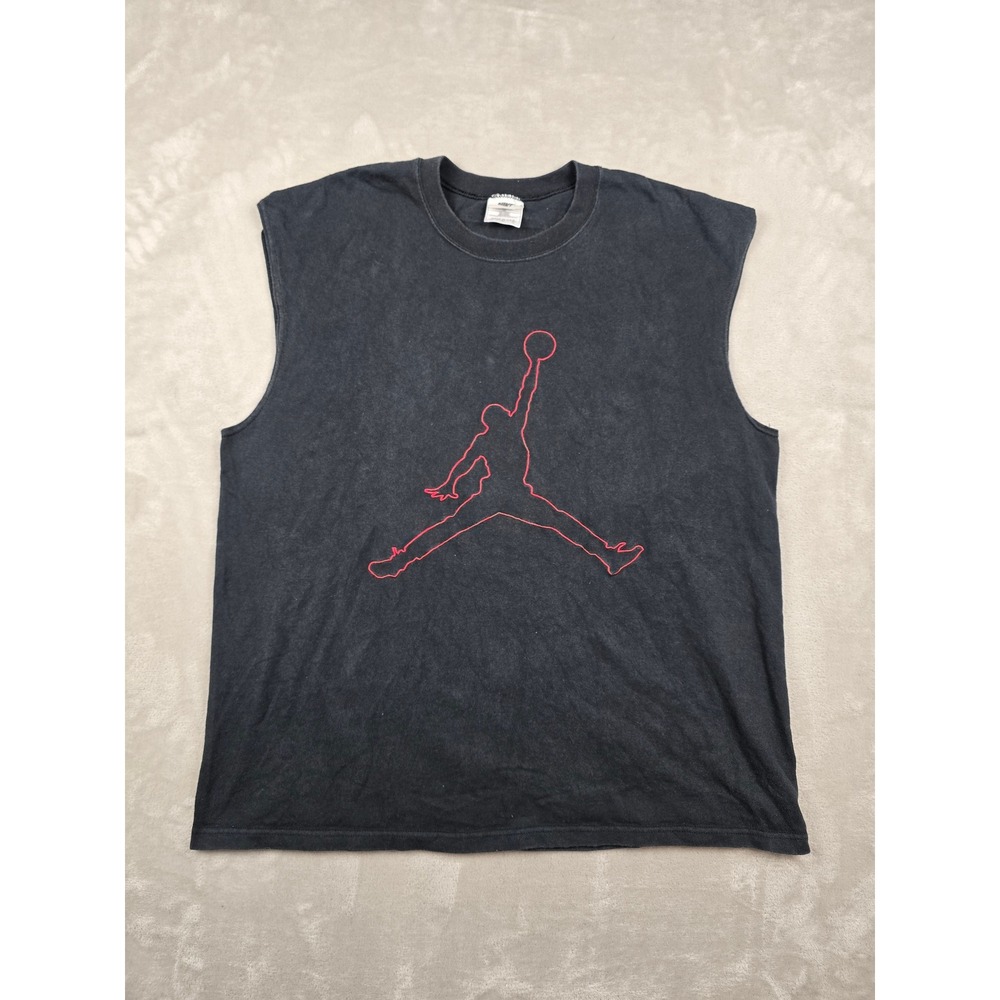 Vintage Nike Jordan Muscle Shirt Men L Black Red Jumpman Outline 90s Made In USA